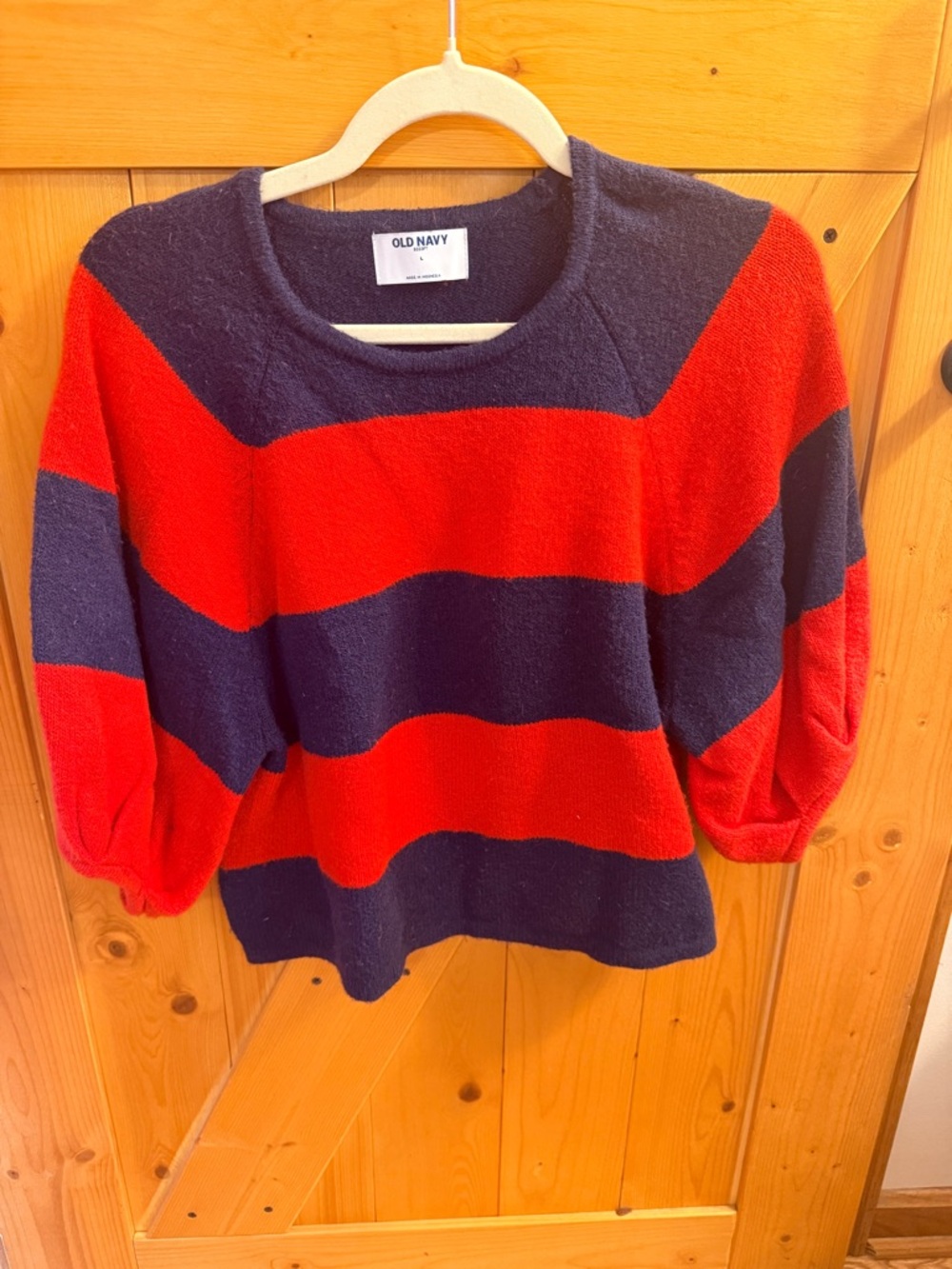 Old Navy Red and Navy Wide-Striped Scoop-Neck Sweater